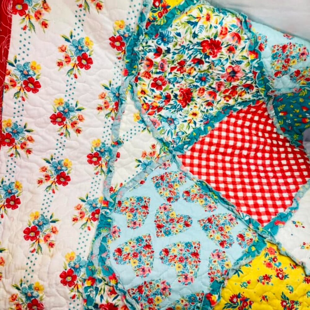 Baby Toddler Crib Quilt Blanket Pioneer Woman Handmade Binding 45"X45" Soft Nice